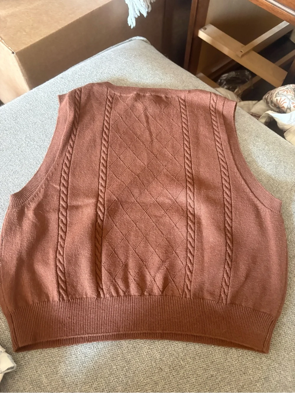 Aritzia Sleeveless V-Neck Cable Knit Vest - Rust